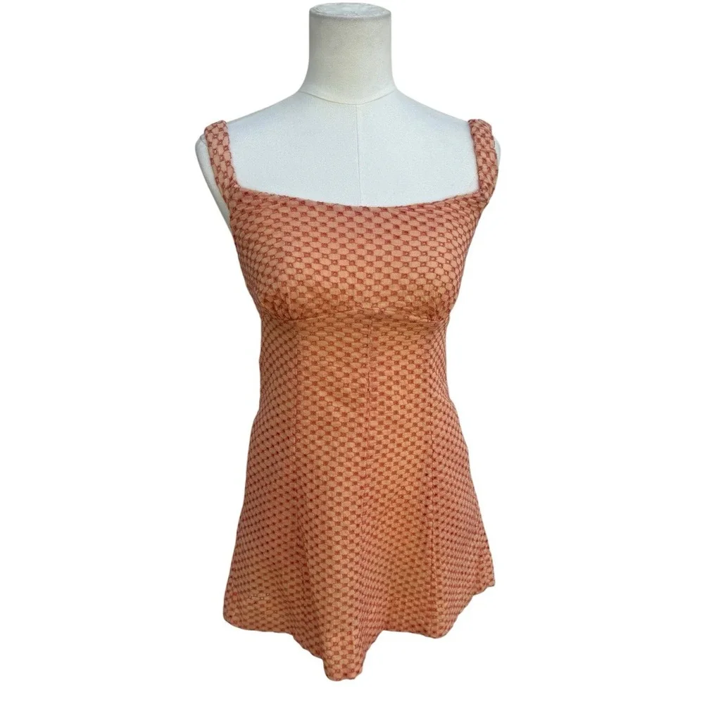 Free People Peach Coral Textured Mini Dress Off Shoulder Boho Small